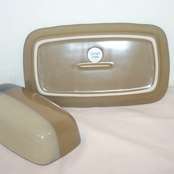 SANGO China Gold Dust Black Stoneware Covered Butter Dish B-196 - Picture 5 of 7